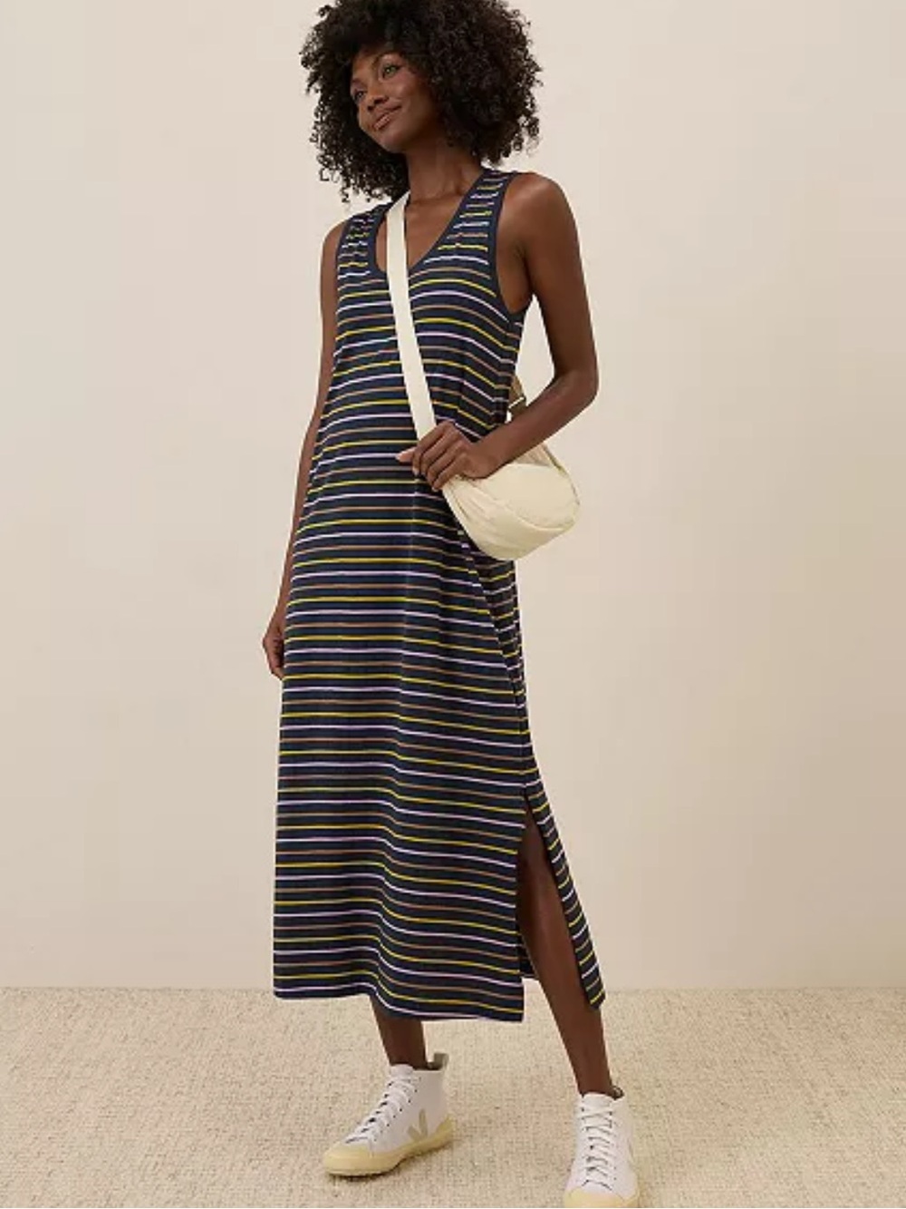 Pact Organic Cotton Softspun Tank Midi Dress in La jolla stripe Size Large